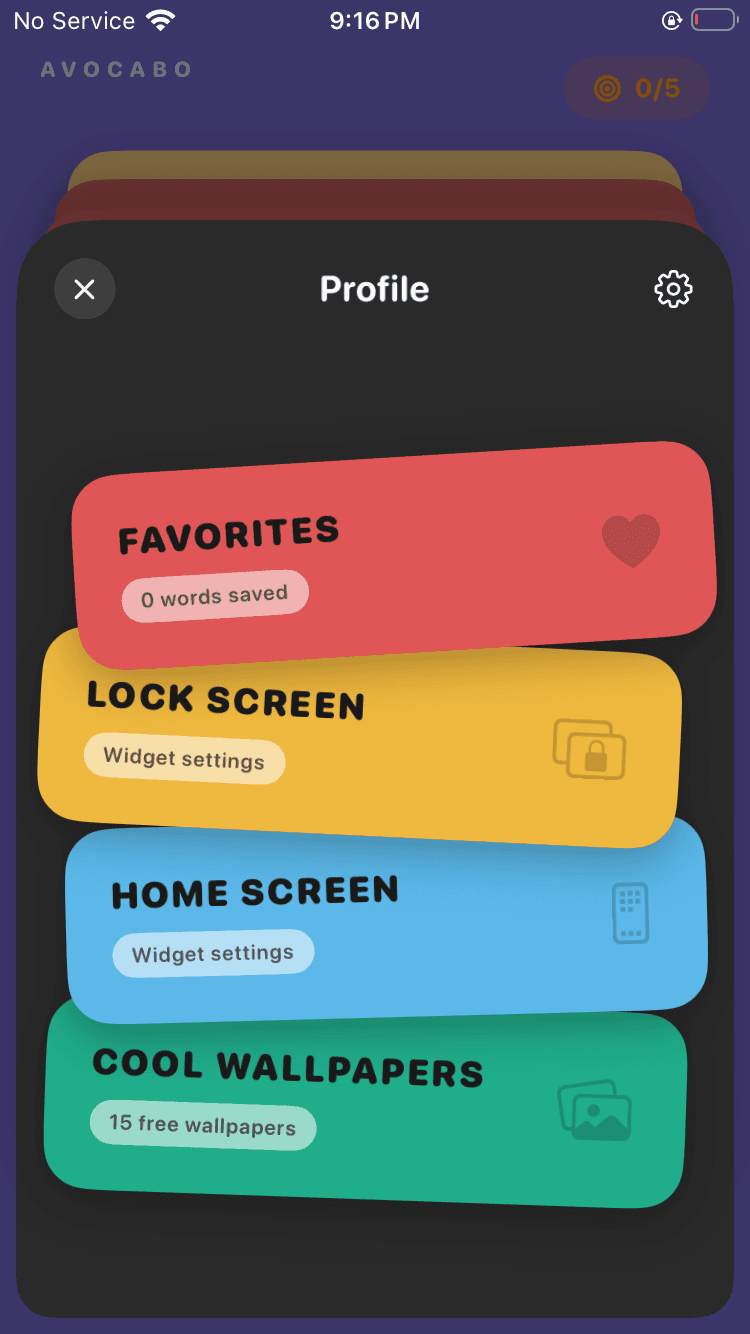 Avocabo app screen